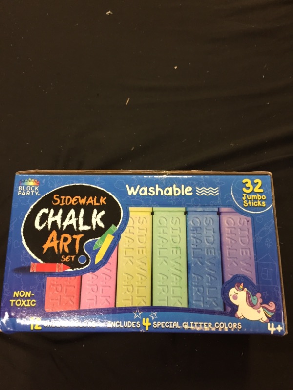 Photo 2 of Block Party Sidewalk Chalk 32-Piece Set - 12 BIG BOLD Colors Includes 4 Glitter Chalk