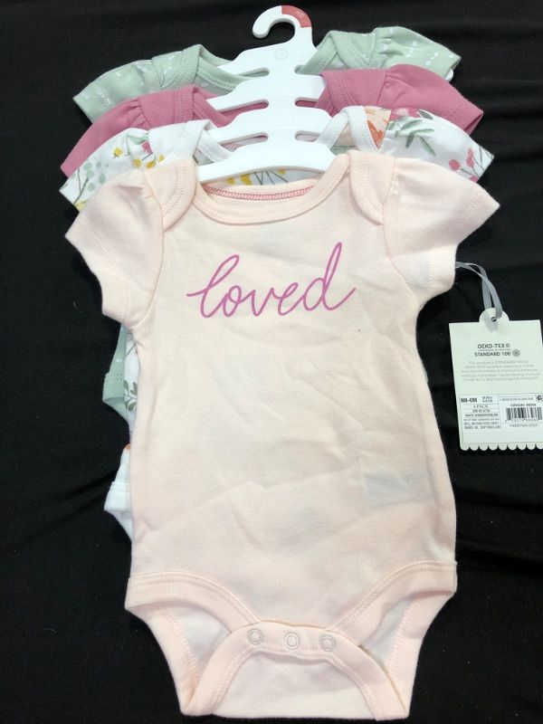 Photo 2 of Baby Girls' 4pk Meadow Short Sleeve Bodysuit - Cloud Island Pink/White/Green New