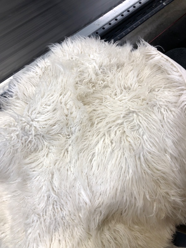 Photo 2 of 3' Faux Fur Round Rug White - Pillowfort™ (MINOR DAMAGE) 

