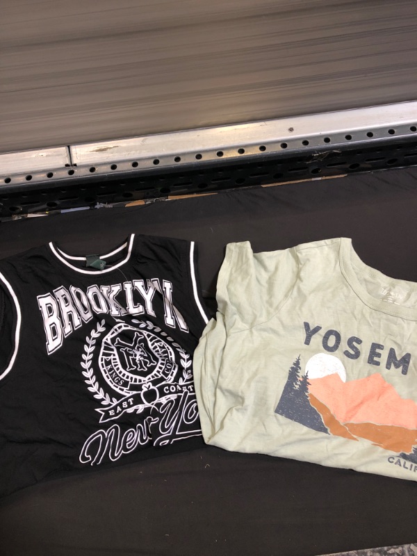 Photo 1 of 2 ITEM COUNT Women's Yosemite Short Sleeve Graphic T-Shirt - Green &  
Women's Cropped Muscle Tank Top - Wild Fable™ Black SIZE M


