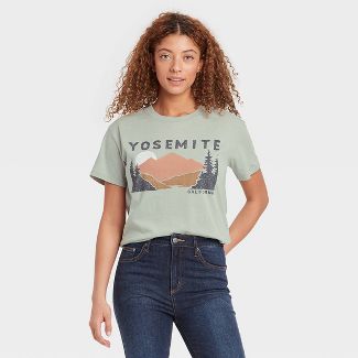 Photo 1 of 2 ITEM COUNT Women's Yosemite Short Sleeve Graphic T-Shirt - Green &  
Women's Cropped Muscle Tank Top - Wild Fable™ Black SIZE M


