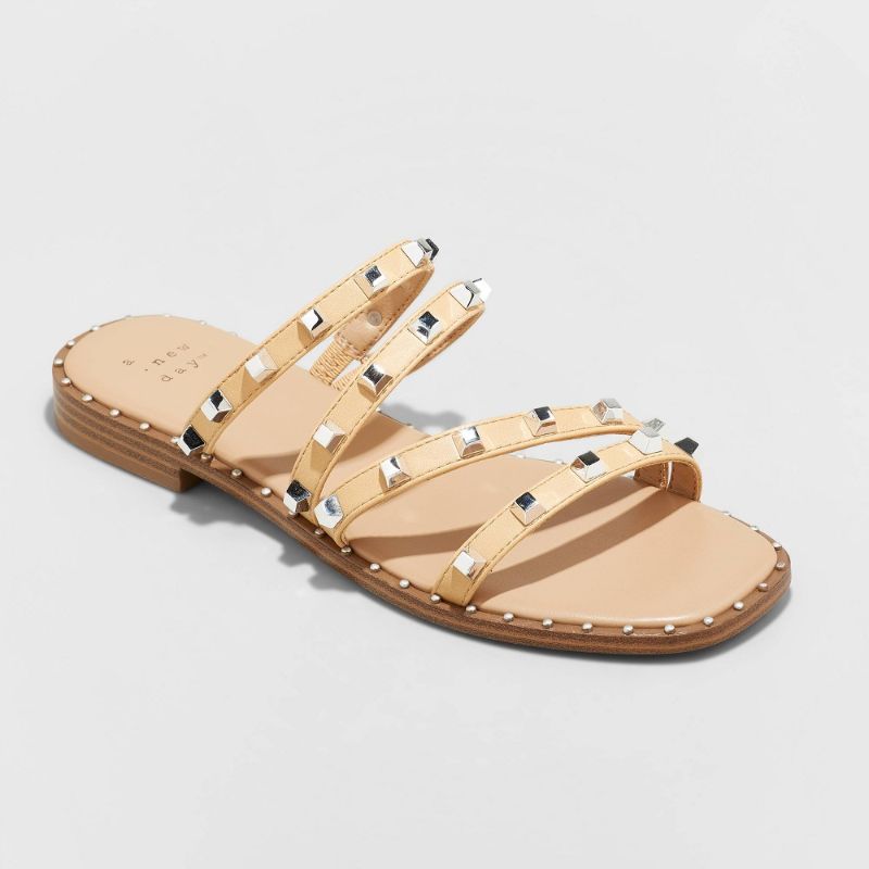 Photo 2 of 2 PC SET Women's Hollis Embellished Slide Sandals - a New Day Tan SIZE  9 & BLACK SANDALS 
