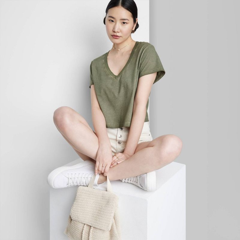 Photo 1 of 2PC Women's Short Sleeve T-Shirt - Universal Thread™ & Women's Short Sleeve V-Neck Shrunken Boxy T-Shirt - Wild Fable™ SIZE XL 
