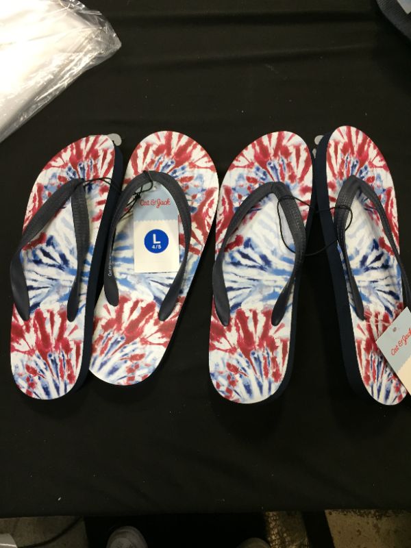 Photo 2 of GIRLS SAM TIE-DYE SLIP ON FLIP FLOPS SIZE L AND XL 2 PACK 