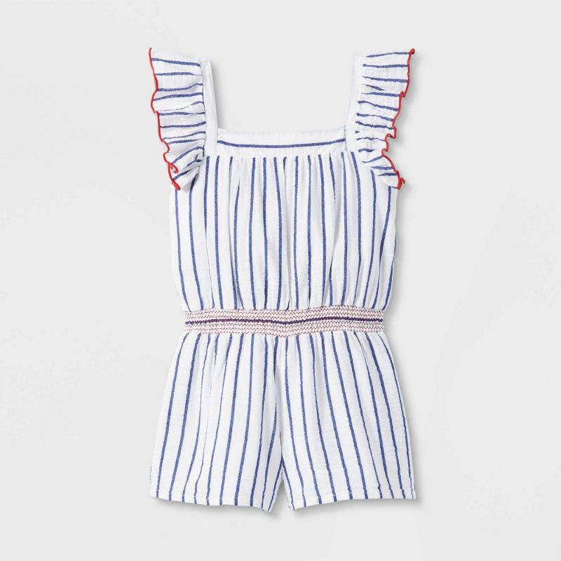 Photo 1 of Girl' Flutter Leeve Mocked Wait Americana Romper - Cat & Jack™ SIZE S
