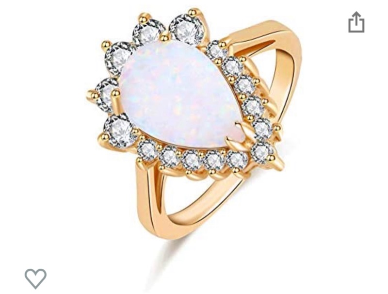 Photo 1 of ZIS New Design White Fire Opal Water Drop 18K Gold Plated CZ Stone Engagement Jewelry Rings  SIZE (6)
