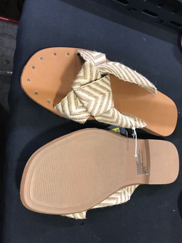 Photo 2 of  Size 9  Women's Louise Chevron Print Knotted Slide Sandals - Universal Thread Tan --dirty sole
