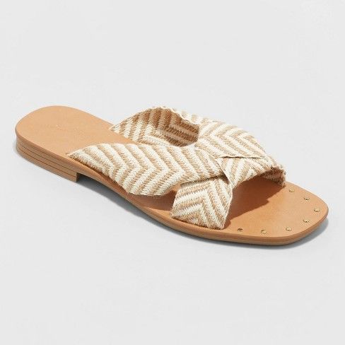 Photo 1 of  Size 7 1/2 Women's Louise Chevron Print Knotted Slide Sandals - Universal Thread Tan --dirty sole
