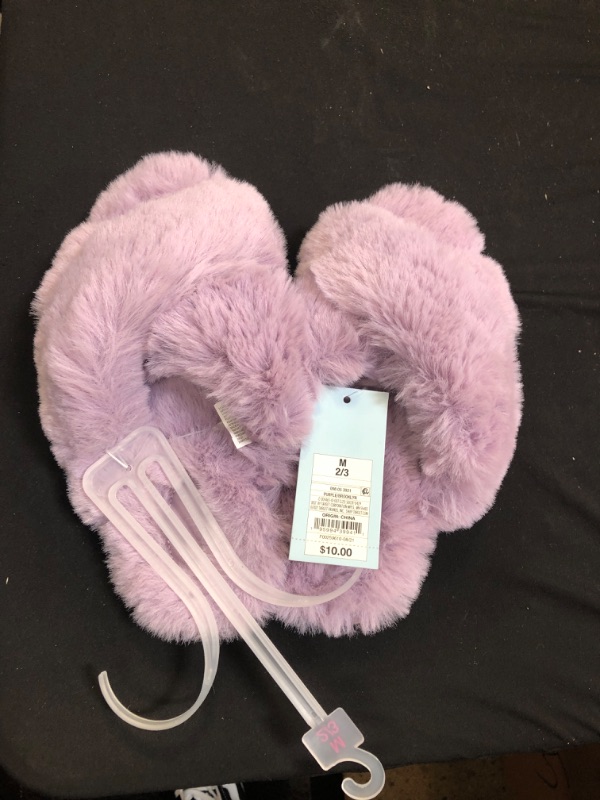 Photo 2 of  Girls' Brooklyn Crossband Fur Slippers - Cat & Jack Purple M