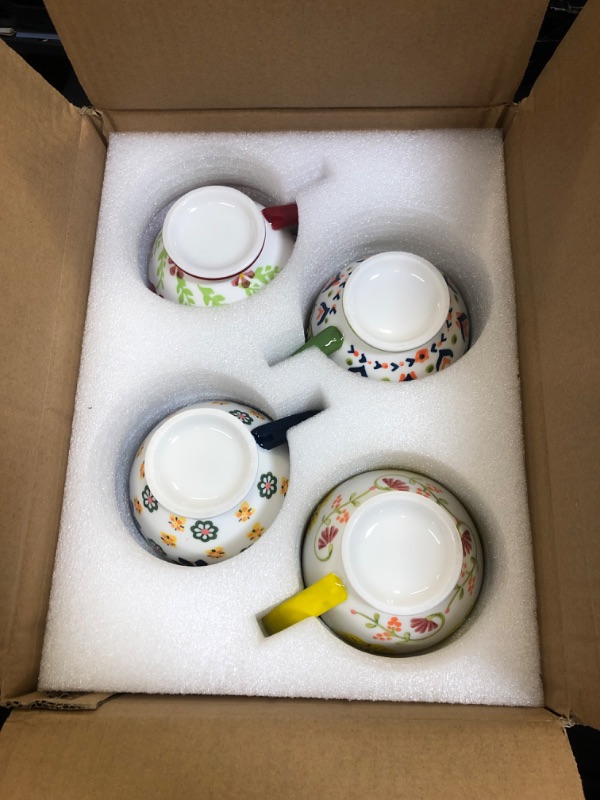 Photo 2 of YOUEON Set of 4 Large Ceramic Coffee Mug, 15 Oz Cute Coffee Mugs, Floral Coffee Cups, Tea Mugs, Flower Mugs, Coffee Mug Set Perfect for Coffee, Latte, Cappuccino, Tea, Cocoa, Cereal, Hot Chocolate