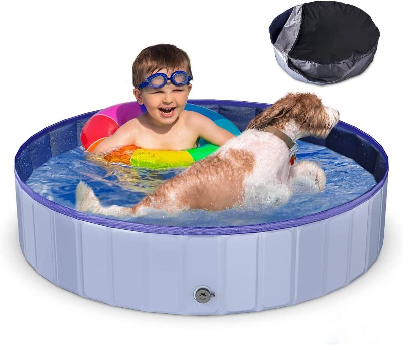 Photo 1 of Aihomego Foldable Dog Pet Pool with Pool Cover, Portable Kiddie Pool, Foldable Pet Pool for Large Dog, Indoor & Outdoor Leakproof Swimming Pool for Dogs Cats & Kids