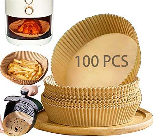 Photo 1 of Air Fryer Disposable Paper Liner, Non-stick Disposable Air Fryer Liners, Natural Parchment Oil-Proof, Water-Proof, Air Fryer Liner for Air Fryer, Steamer, Microwave(100Pcs -7.9inch)
