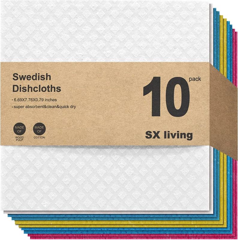 Photo 1 of (10 Pack) SX Living Swedish Dishcloth for Kitchen-Eco-Friendly Kitchen Towels and Reusable Multi-use Cleaning Rag-Biodegradable Cellulose Dish Sponge Cleaning Cloth-Kitchen Towels