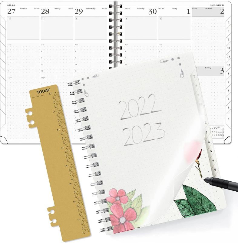 Photo 1 of Essentials Weekly Planner 2022-2023, POPRUN Daily Monthly Calendar Agenda 6.5'' x 8.5'', Vertical Academic Year July 2022 - June 2023 Simplified Bullet Dotted Journal with Transparent Plastic Cover
