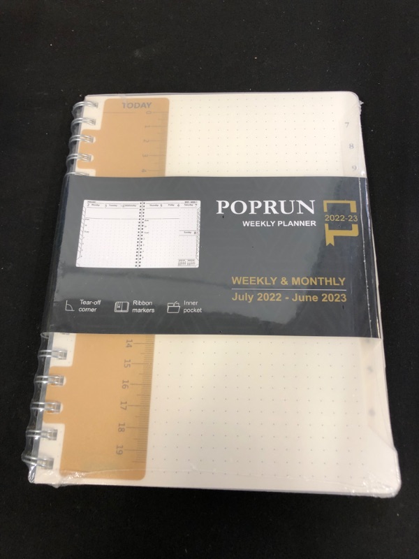 Photo 2 of Essentials Weekly Planner 2022-2023, POPRUN Daily Monthly Calendar Agenda 6.5'' x 8.5'', Vertical Academic Year July 2022 - June 2023 Simplified Bullet Dotted Journal with Transparent Plastic Cover
