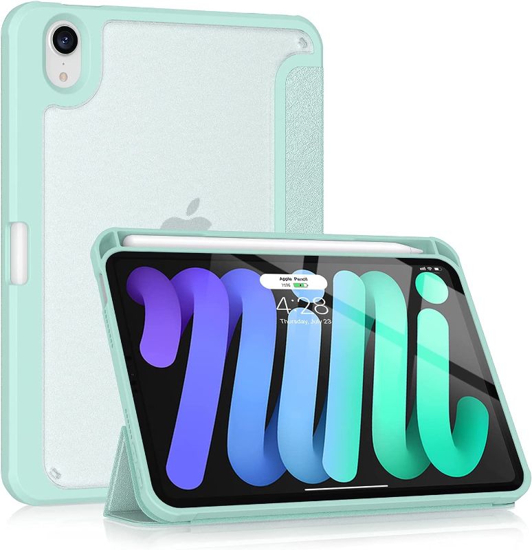 Photo 1 of Soke iPad Mini 6th Generation Case 2021 with Pencil Holder - 2nd Gen Apple Pencil Charging + Frosted Transparent Shockproof Back Cover with Auto Wake/Sleep for iPad Mini 6 Gen 8.3 inch(Mint Green)
