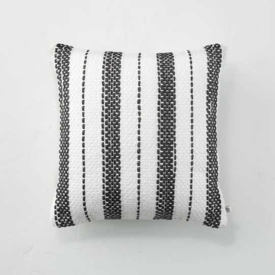 Photo 1 of .18" x 18" Bold Stitch Stripe Indoor/Outdoor Throw Pillow Dark Gray - Hearth & Hand with Magnolia
(DIRT ON ITEM FROM EXPOSURE)