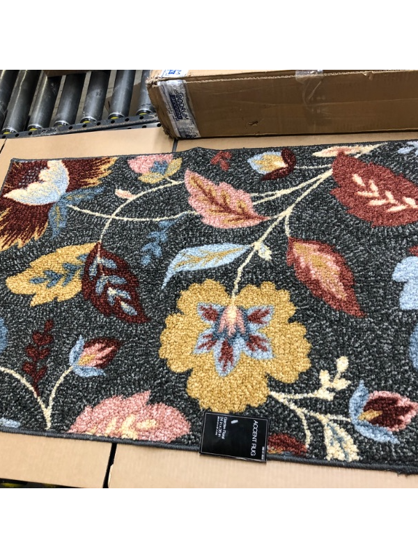 Photo 2 of 2'x3' Garden Floral Accent Rug Gray - Maples