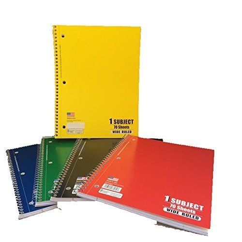 Photo 1 of 1 Subject Wide Ruled Spiral Notebook, 70 Pages-5 Colors-Total 48 Notebooks By Norcom
