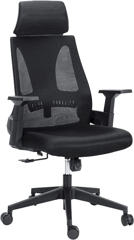 Photo 1 of 

Raynesys Ergonomic Desk Chair for Heavy People, 350 LBS Capacity with Wide Seat and Fixed Armrests for Home Office, Comfortable Headrest, Lumbar Support, Tilt Function, Black & Black