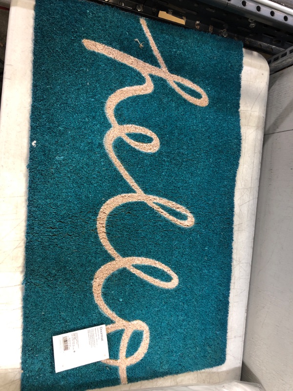 Photo 2 of 1'6"x2'6" Blue Hello Cursive Doormat - Room Essentials™