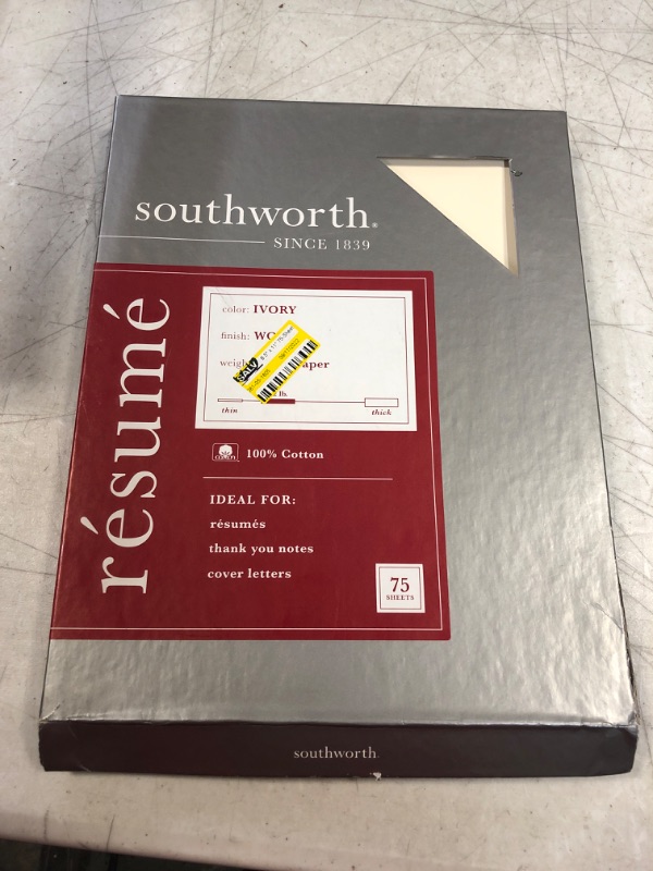 Photo 2 of Southworth 100% Cotton Rsum Paper, 8.5 x 11, 32lb, Wove Finish, Ivory, 75 Sheets