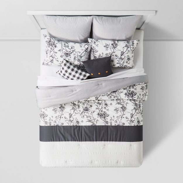 Photo 1 of 8pc Brookton Reversible Farmhouse Floral Comforter Set Charcoal - Threshold™ Queen

