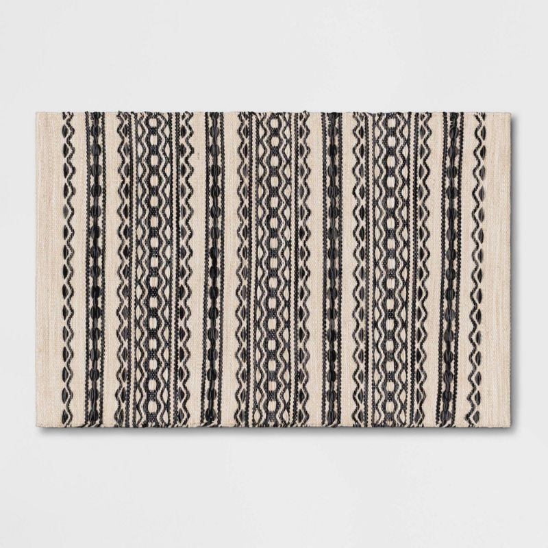 Photo 1 of 2'x3' Norwalk Washable Striped Rug Black/Tan - Threshold
