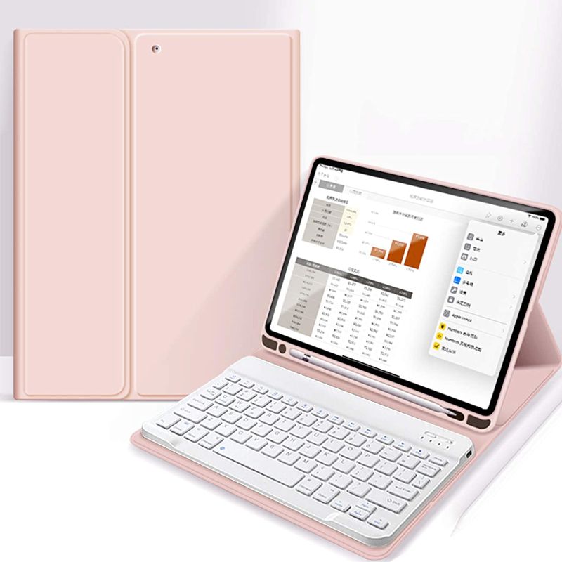 Photo 1 of Aoub Case for iPad Pro 11 3rd/2nd/1st Generation, Stand Folio Detachable Wireless Bluetooth Keyboard Cover Soft TPU Back Case with Pencil Holder for iPad Pro 11 inch 2021/2020/2018, Baby Pink
