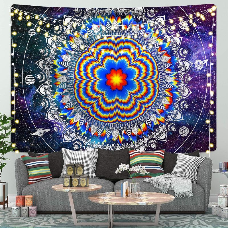 Photo 1 of YWSLGJ SenliDecor Psychedelic Hippie Trippy Mandala Tapestry Colorful Bohemian Boho Tapestry,Starry Sky Celestial Tapestry,Wall Hanging for Living Room,Meditation Blankets, Large (82.7 in x 59.1 in)
