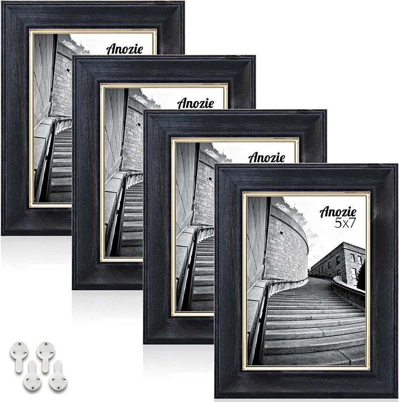 Photo 1 of Anozie 5X7 Picture Frames(4 Pack, Bluewashed) Elegant Design Photo Frame Set with HD Real Glass for Tabletop or Wall Mount Display, Modern Collection (Bluewashed, 5X7)
