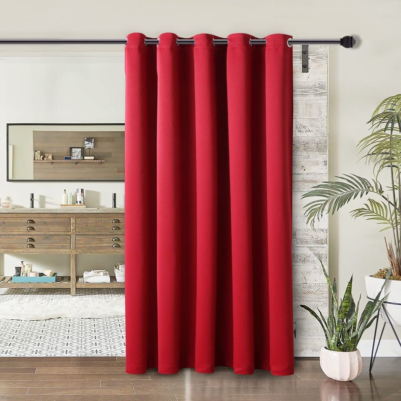 Photo 1 of WONTEX Room Divider Curtain - Privacy Blackout Curtains for Bedroom Partition, Living Room and Shared Office, Thermal Insulated Grommet Curtain Panel for Sliding Door, 5ft Wide x 8ft Tall, Red
