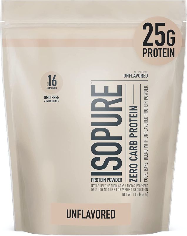 Photo 1 of Isopure Unflavored Whey Isolate Protein Powder, with Vitamin C & Zinc for Immune Support, 25g Protein, Zero Carb & Keto Friendly, 1 Pound (Packaging May Vary) BB 6/24
