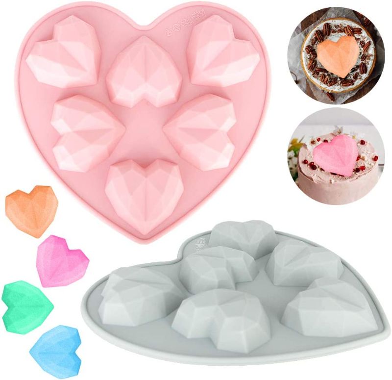 Photo 1 of 3 PK Eastlion 2 Pack Diamond Heart Love Shape Silicone Cake Mold,Nonstick Heart Mousse Cake Mold Trays Silicone Cupcake Mould for Baking Chocolate Brownie Jelly Cheesecake Fondant
