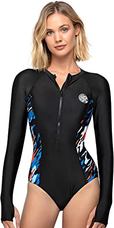 Photo 1 of  Womens Long Sleeve Rash Guard UV UPF 50+ Sun Protection Printed Zipper Surfing One Piece Swimsuit Bathing Suit  -- Size XL --
