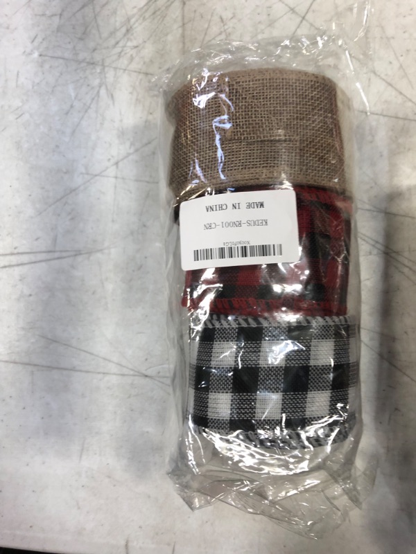 Photo 2 of 3 Rolls Christmas Wired Edge Ribbons, Black Red Plaid Ribbon, Black White Buffalo Plaid Ribbon and Burlap Craft Ribbon for DIY Wrapping Gifts,Christmas Thanksgiving Wedding Crafts  -- Factory Sealed --
