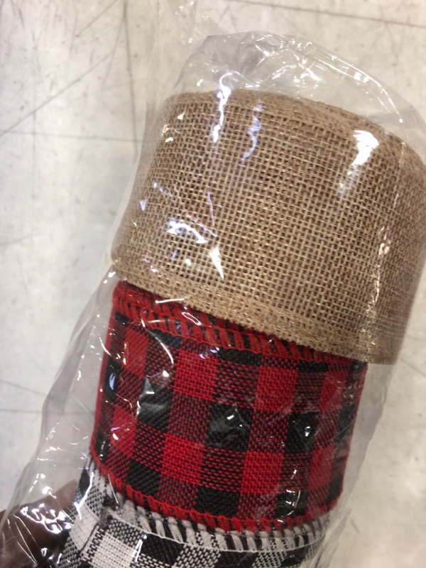 Photo 3 of 3 Rolls Christmas Wired Edge Ribbons, Black Red Plaid Ribbon, Black White Buffalo Plaid Ribbon and Burlap Craft Ribbon for DIY Wrapping Gifts,Christmas Thanksgiving Wedding Crafts  -- Factory Sealed --

