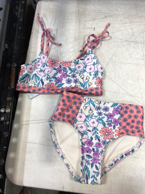 Photo 2 of Girls' Floral Print High-Waist 2pc Bikini Set - Cat & Jack Pink Size  XS