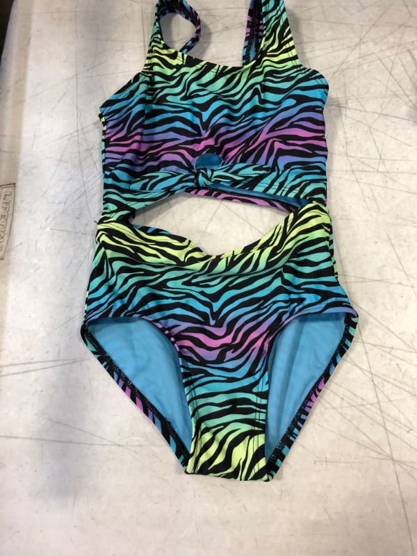 Photo 2 of  Girls' Zebra Print Tie-Front One Piece Swimsuit - art class Black Size XS -