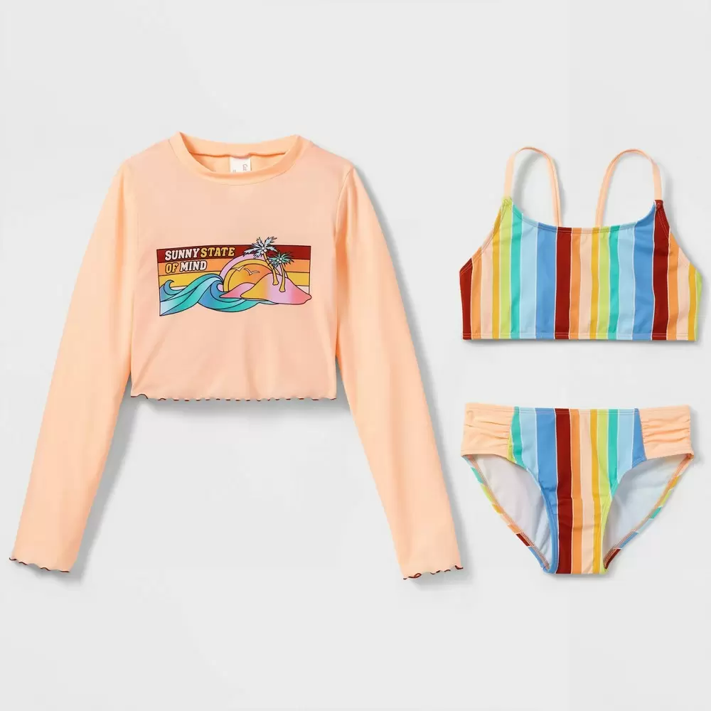 Photo 1 of  Girls' 'Lines in the Sand' 3pc Rash Guard Set Size Small 