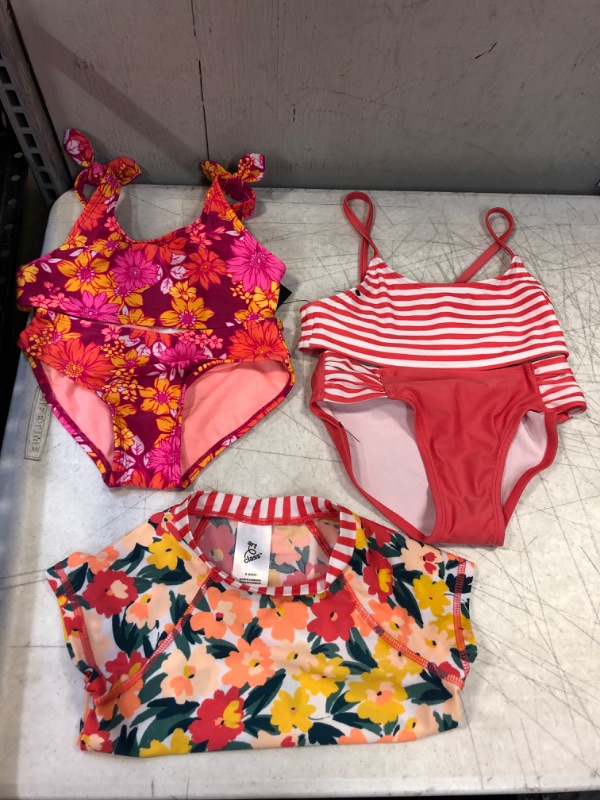 Photo 3 of Girls' Floral Striped 3pc Short Sleeve Rashguard and Bikini Set and Girls' 'Floral Funk' Bikini Swimsuit both Size Small -