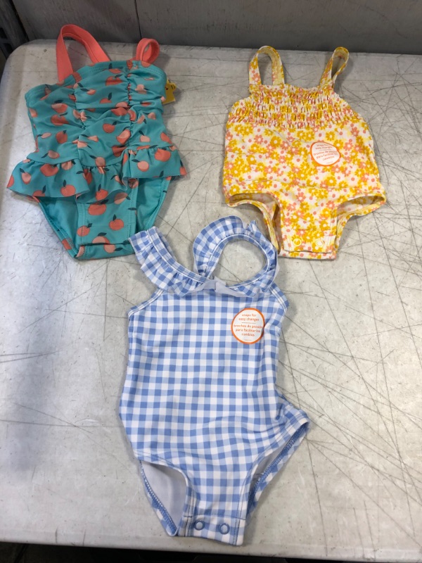 Photo 3 of  Carter's Just One You Baby Girls' Floral Print One Piece and Baby Girls' Fruit Print One Piece Swimsuit and Blue Plaid One Piece Swimsuit  All  Size 0-3 Months 