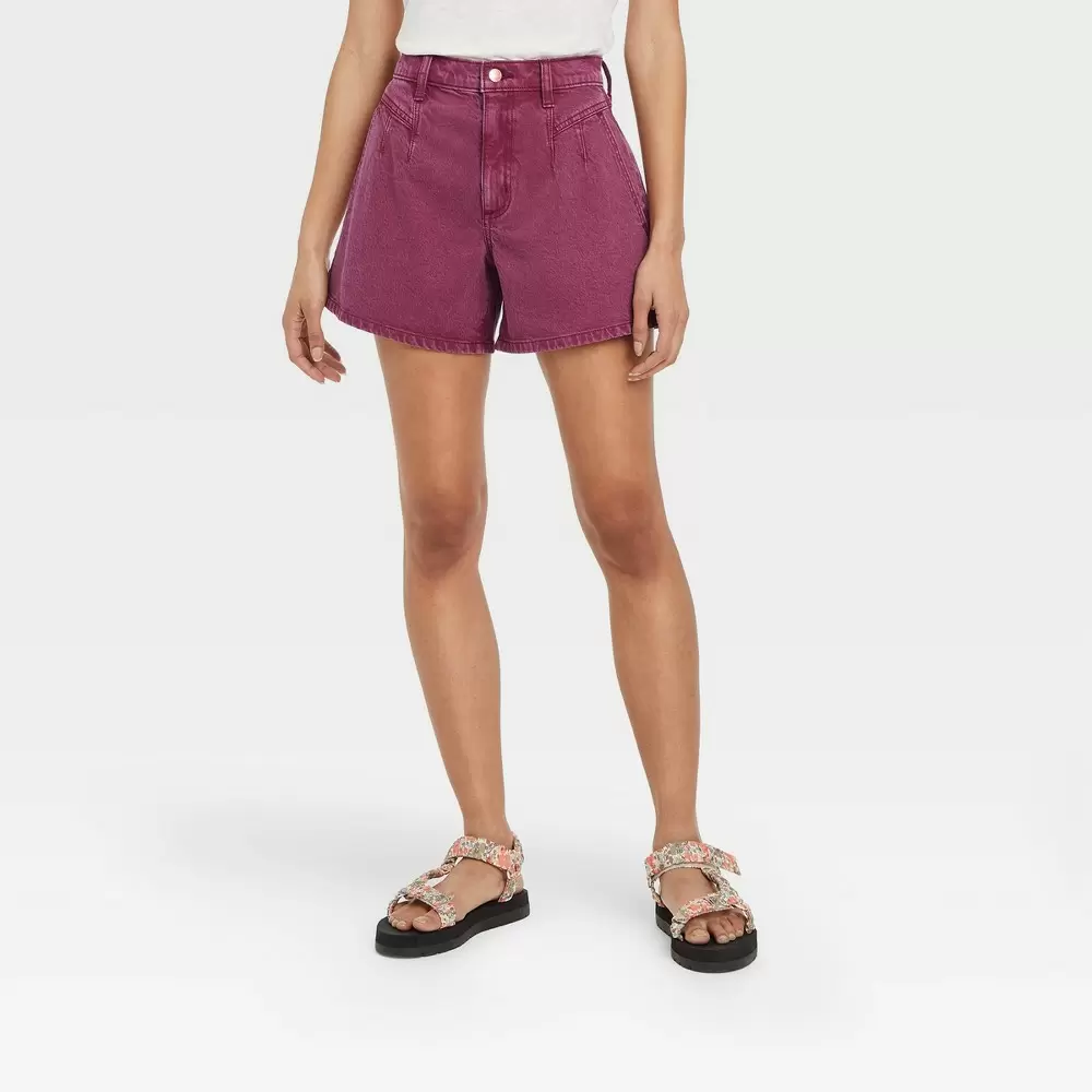 Photo 1 of  Women's High-Rise A-Line Midi Jean Shorts - Universal Thread Berry Purple Size 4