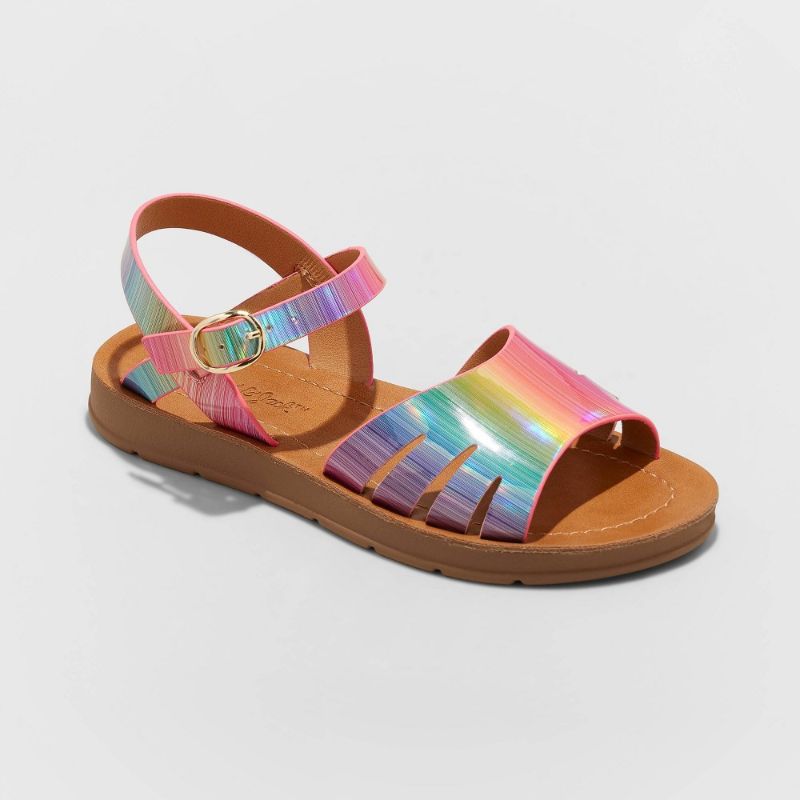 Photo 1 of Girls' Lillian Rainbow Print Ankle Strap Sandals - Cat & Jack, Size 5
