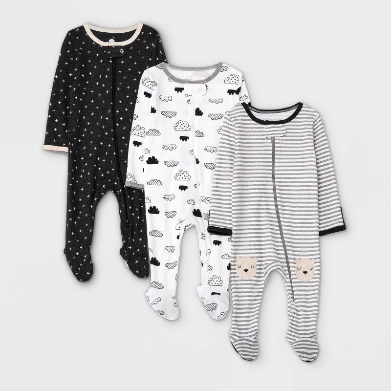 Photo 1 of Baby 3pk Zip-Up Sleep N' Play - Cloud Island™ Black/White, Size 0-3 Months

