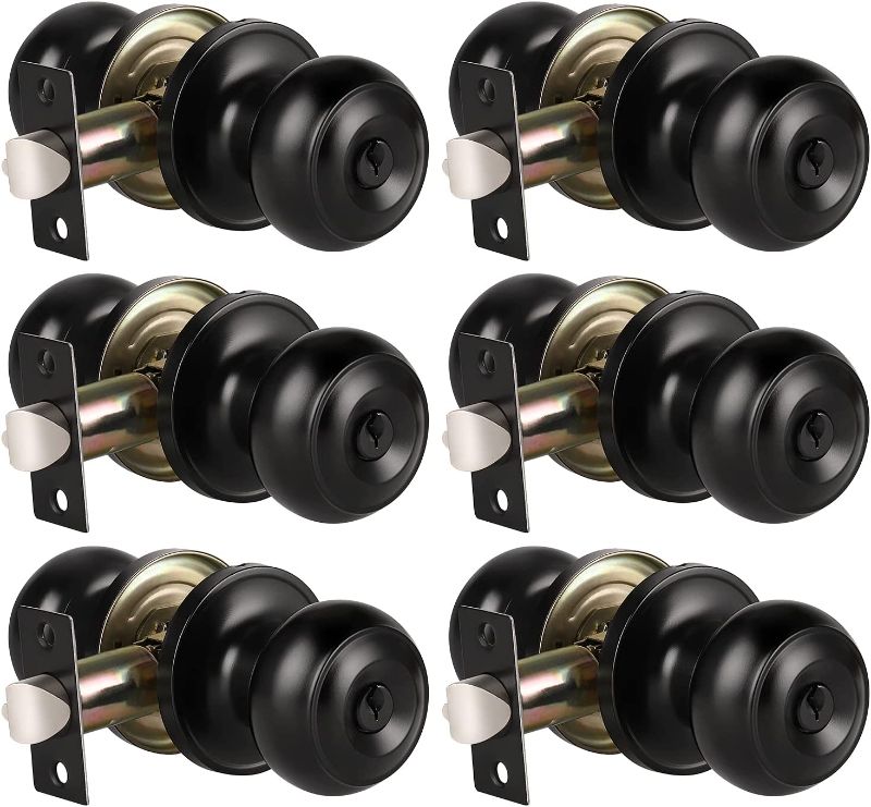 Photo 1 of 6 Pack Keyed Entry Door Lock(Keyed Alike), Round Style Knob, Matte Black Finish
