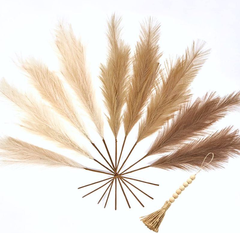 Photo 1 of 9 PCS Faux Pampas Grass Decor 33” Tall - Fake Pampas Grass in 3 Cream Colours-Wedding Boho Decor Feathers-Small Artificial Grass for Table & Floor Vase (Natural)
