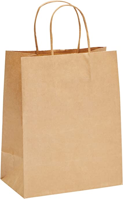 Photo 1 of 25 PACK BROWN PAPER BAGS WITH HANDLES, 5.1 X 3.5 X 8.2 , SMALL PAPER BAGS