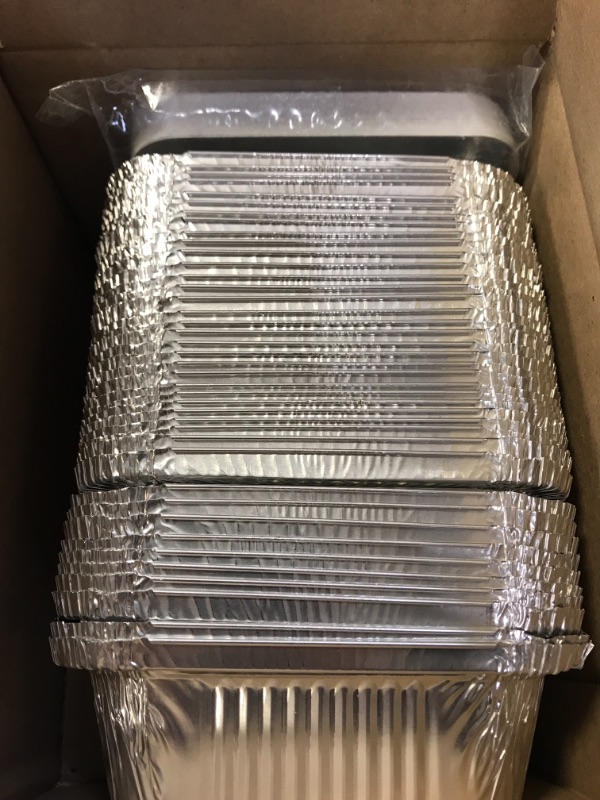 Photo 2 of 50 Tiger Chef Aluminum Pans with Lids - Foil Pans - Disposable to Go Containers for Take Out, Storing and Freezing - Oblong 1 LB 5.56" X 4.56" X 1.63" wi