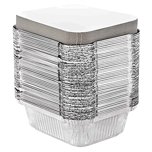 Photo 1 of 50 Tiger Chef Aluminum Pans with Lids - Foil Pans - Disposable to Go Containers for Take Out, Storing and Freezing - Oblong 1 LB 5.56" X 4.56" X 1.63" wi